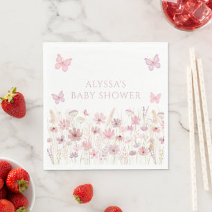 Roze Vlinder Wilde Bloemen Baby Shower Servet