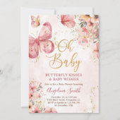 Roze vlinderbloemig Baby shower Kaart (Voorkant)