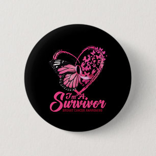 Roze vlinderhart Ik ben een overlevende borstkanke Ronde Button 5,7 Cm