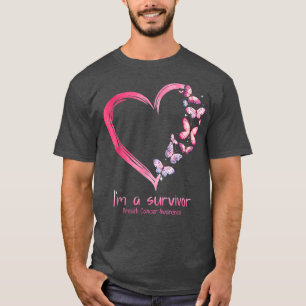 Roze vlinderhart Ik ben een overlevende borstkanke T-shirt