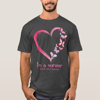 Roze vlinderhart Ik ben een overlevende borstkanke T-shirt