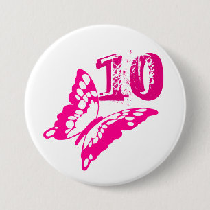 Roze vlinderknop voor de leeftijd van 10 jaar. ronde button 7,6 cm