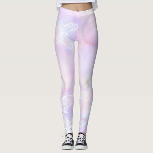 Roze vlinderpatroon leggings (Voorkant)
