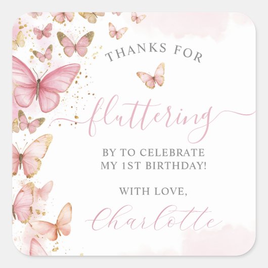  Roze Vlinders 1e 2e 3e verjaardag gunst Vierkante Sticker (Voorkant)