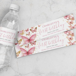  Roze Vlinders 1e Verjaardag Sweet 16 XV Waterfles Etiket