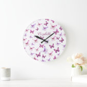 Roze Vlinders Aangepaste Naam Grote Klok (Huis)
