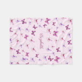  Roze Vlinders Aangepaste Naam Meisje Fleece Deken (Voorkant (Horizontaal))