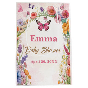 Roze Vlinders Baby shower Bloementuin Medium Cadeauzakje