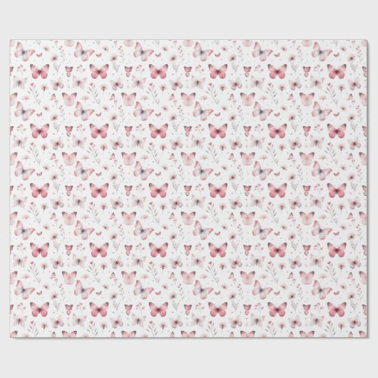 Roze Vlinders Cadeaupapier (Vlak)