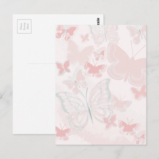 Roze Vlinders die de Waterverf van de Vlinder Briefkaart (Voorkant / Achterkant)