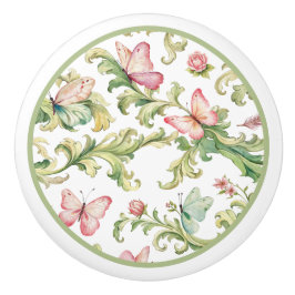 Roze Vlinders en Acanthus Patroon Keramische Knop