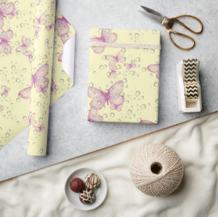 Roze Vlinders en Bellen Cadeaupapier