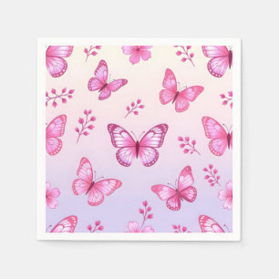 Roze vlinders en bloemen patroon servet