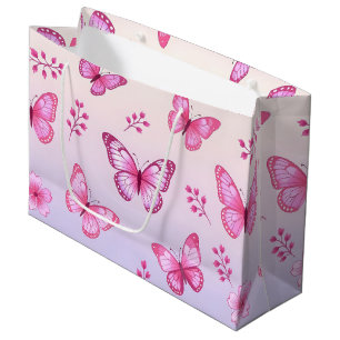 Roze vlinders en bloemenpatroon groot cadeauzakje