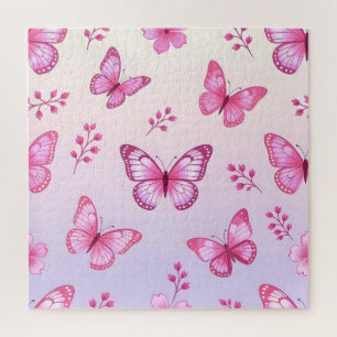 Roze vlinders en bloemenpatroon legpuzzel