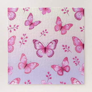 Roze vlinders en bloemenpatroon legpuzzel