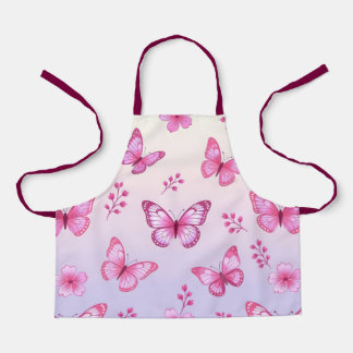 Roze vlinders en bloemenpatroon schort