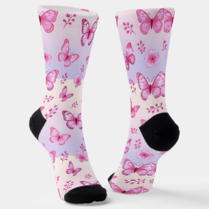 Roze vlinders en bloemenpatroon sokken