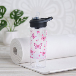 Roze vlinders en bloemenpatroon waterfles