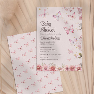 Roze Vlinders en Flower Garden Baby shower Kaart