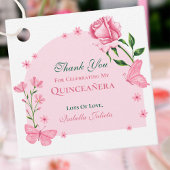 Roze Vlinders en Rozen Floral Quinceañera Bedankjes Labels