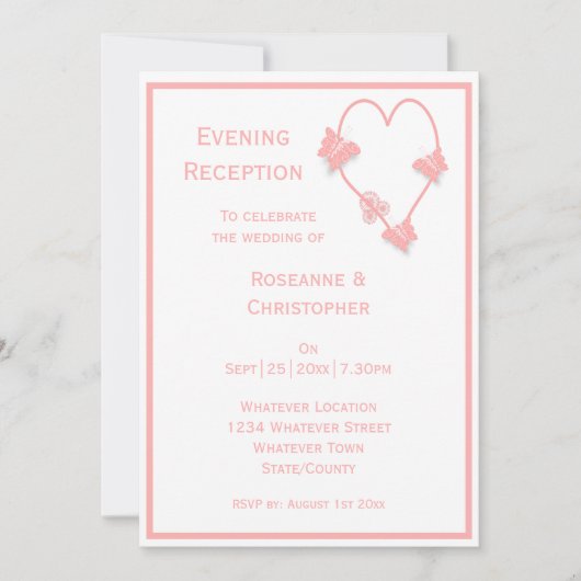 Roze Vlinders Hart bruiloft receptie Kaart (Voorkant)
