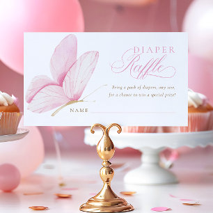 Roze Vlinders Meisje Baby shower Luier Raffle Informatiekaartje