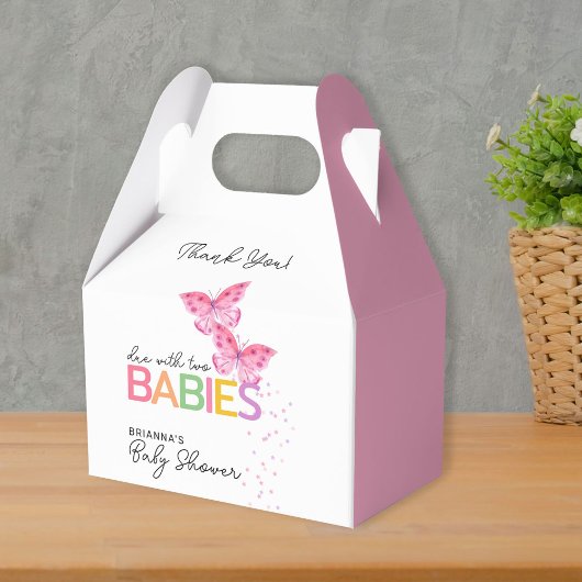 Roze Vlinders Meisje Twins Baby shower Dank u Bedankdoosjes