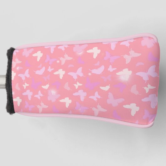 Roze Vlinders Naadloos Patroon Golfheadcover (Voorkant)