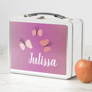 Roze Vlinders Nep Glitters Naam Metal Lunchbox