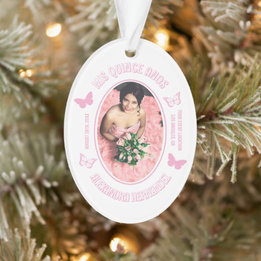 Roze Vlinders Quinceanera Ornament (Boom)