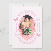 Roze Vlinders Quinceanera Save The Date (Voorkant)
