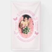 Roze Vlinders Quinceanera Spandoek (Verticaal)