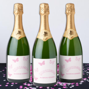 Roze Vlinders Quinceanera Sparkling Wijnetiket