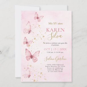Roze Vlinders Quinceañera Uitnodiging