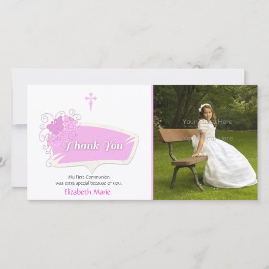 Roze Vlinders Religieuze Fotokaart Bedankkaart (Voorkant)