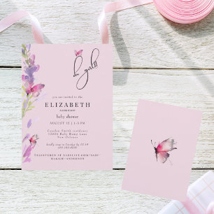 Roze Vlinders Roze Oh Meisje Baby shower Kaart