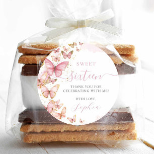 Roze Vlinders Sweet 16 Quinceanera XV 15 Ronde Sticker