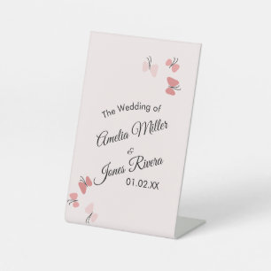 Roze Vlinders Tuin Romantische Eenvoudige Trouw Reclamebord Met Voetstuk
