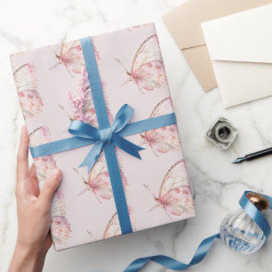 roze vlinders verjaardag cadeaupapier