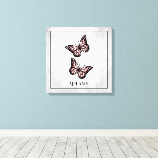 Roze vlinderstaaf - afdruk canvas afdruk (Insitu (Houten vloer))