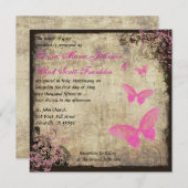 Roze  vlinderuitnodiging kaart (Voorkant / Achterkant)