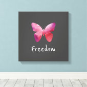 Roze vlindervrijheid canvas afdruk (Insitu (Houten vloer))
