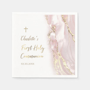 roze vloeibaar marmer Eerste Communie Servet