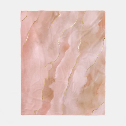 Roze Vloeibare Marmeren Gouden Textuur Fleece Deken (Voorkant)