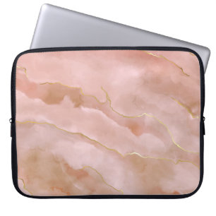 Roze Vloeibare Marmeren Gouden Textuur Laptop Sleeve