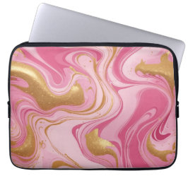 Roze vloeistof met gouden strepen laptop sleeve