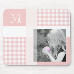 Roze voeg je foto Gingham Modern Monogram toe Muismat