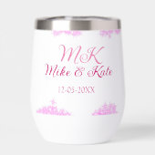 Roze voeg koppelnaam datum monogram glitter sparkl (Achterkant)