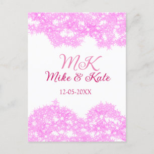 Roze voeg koppelnaam datum monogram glitter sparkl briefkaart